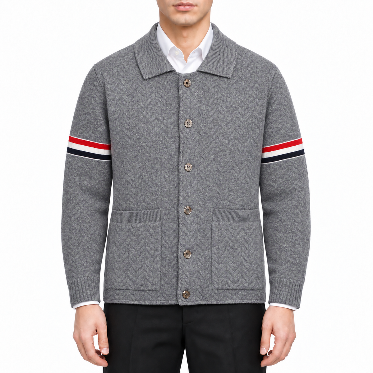 Unisex Herringbone Cardigan Jacket | Thom Browne
