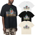 Rhude T-shirts Coconut Sunset Sailing Printing Cotton Casual Loose Short Sleeve Men and Women