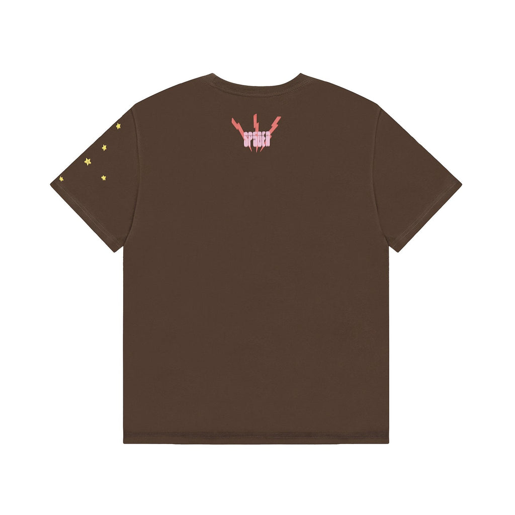 Sp5der Brown Spiderweb Star Graphic T-Shirt