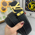 LOUIS VUITTON LV 25S BELT 38 MM IN BLACK CALFSKIN STAMP LOGO 593293