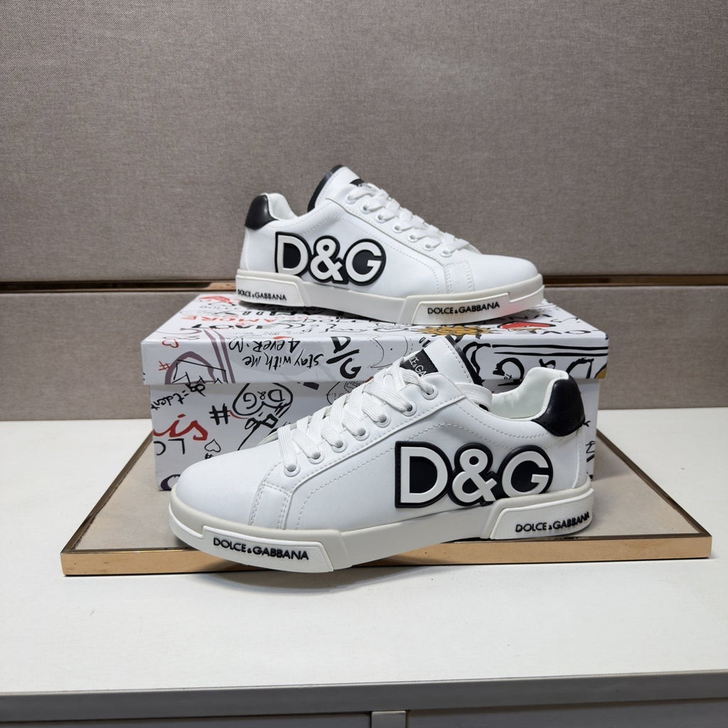 Dolce & Gabbana White Logo Low-Top Sneakers - White With Black Accents