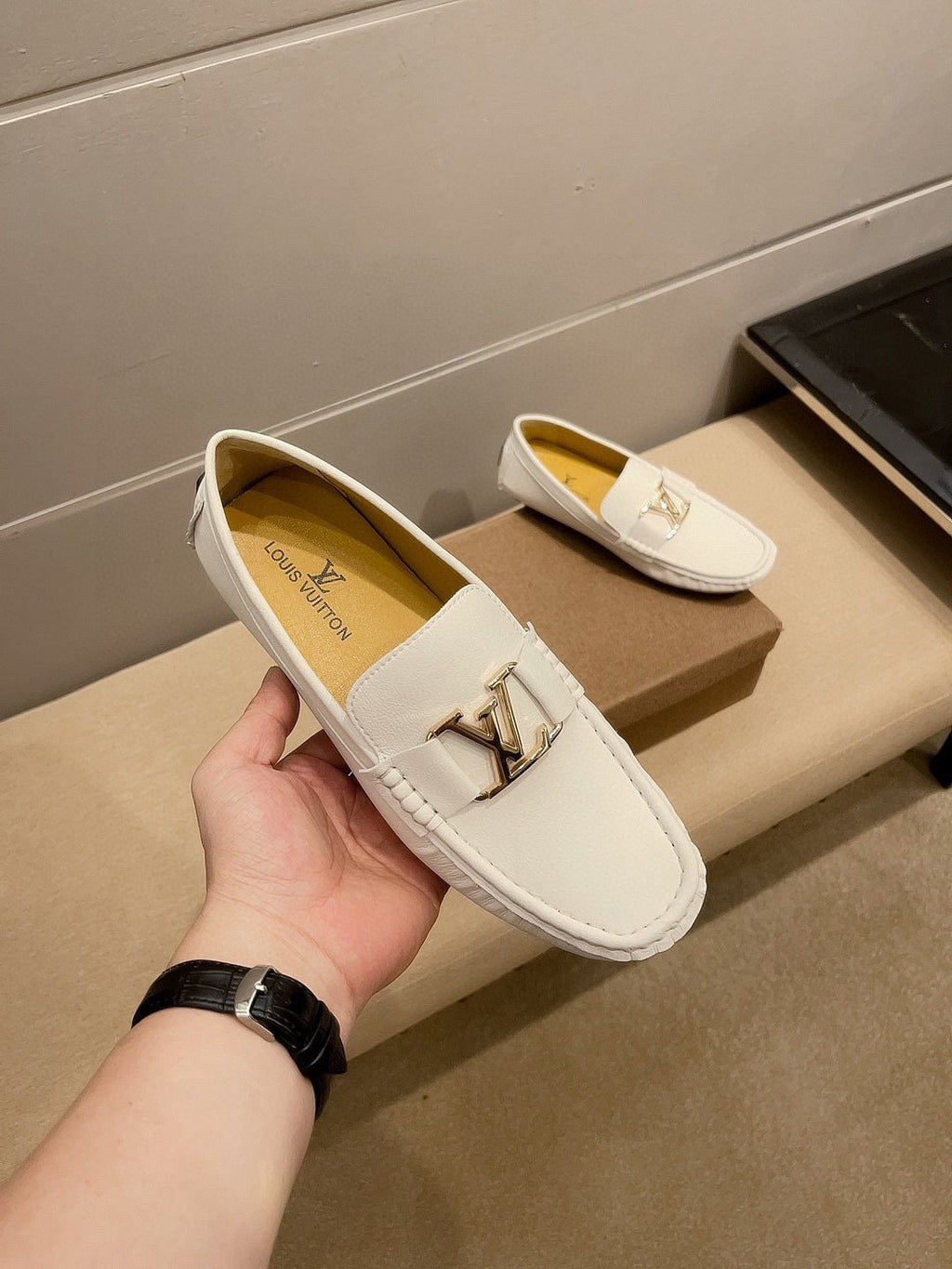 Louis Vuitton Cream White Logo Loafers