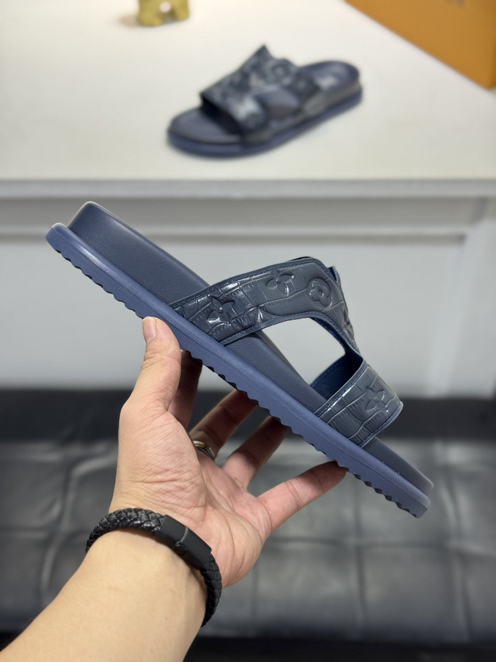 Louis Vuitton Embossed Strap Slide Sandals