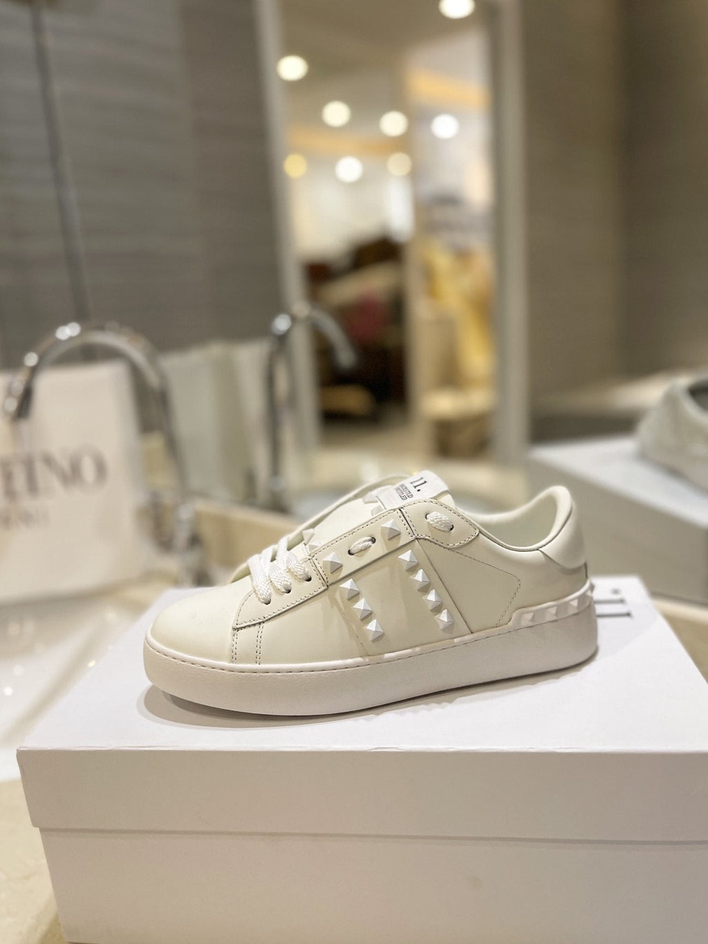 Valentino White Silver Studded Low-Top Sneakers
